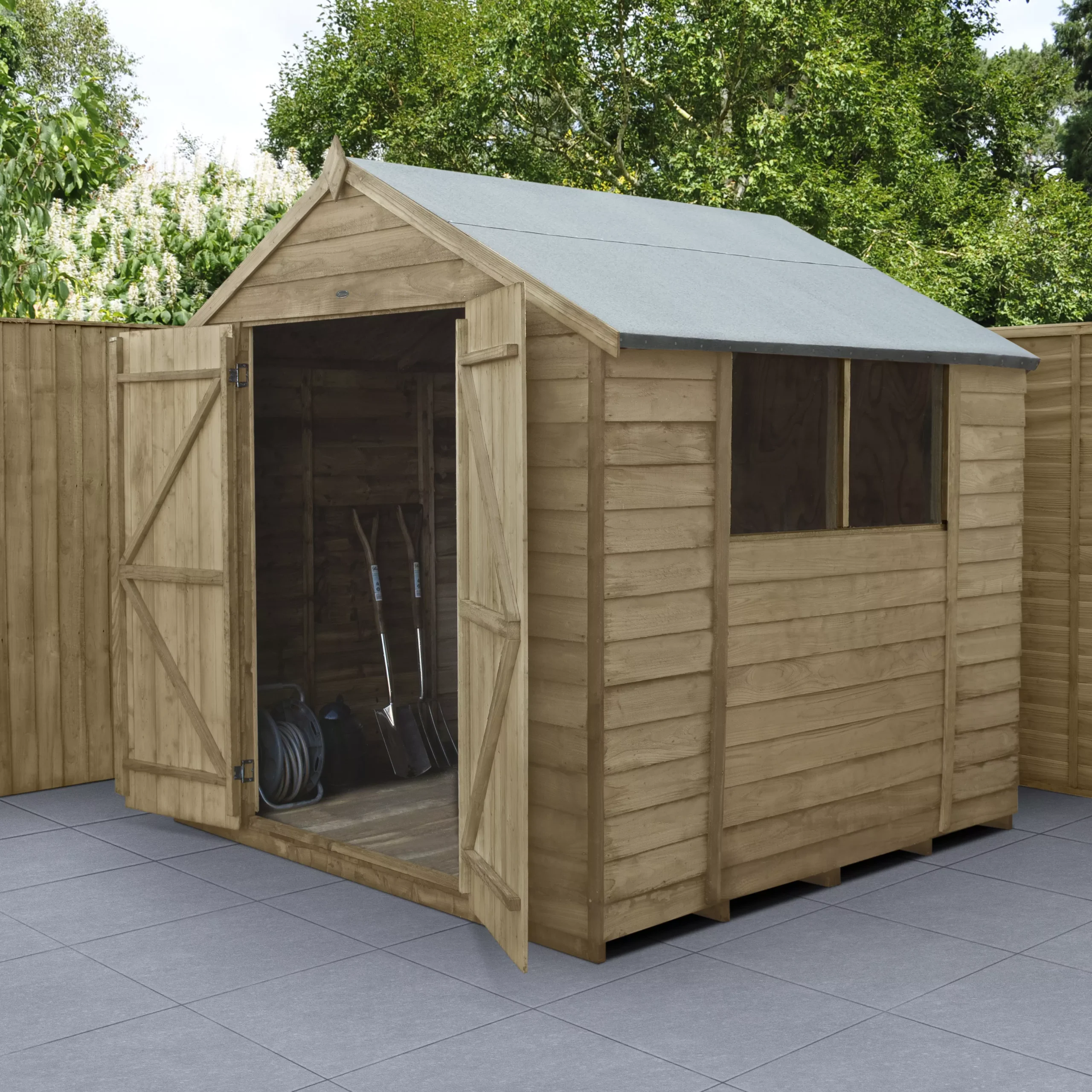 Forest Garden 7x7 Ft Apex Overlap Wooden 2 Door 2 Windows Shed With Floor - Assembly Service Included 1 Forest Garden 7x7 Ft Apex Overlap Wooden 2 Door 2 Windows Shed With Floor - Assembly Service Included