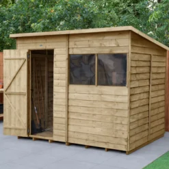 Forest Garden 8x6 Pent Pressure Treated Overlap Wooden Shed With Floor (Base Included) - Assembly Service Included