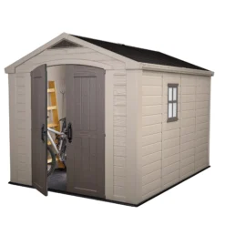 Keter Factor 8x11 Ft Apex Beige Plastic 2 Door Shed With Floor (Base Included) -Outlet Power Lawn Mower Store keter factor 8x11 ft apex beige plastic 2 door shed with floor base included 7290103664961 02c bq