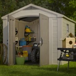 Keter Factor 8x11 Ft Apex Beige Plastic 2 Door Shed With Floor (Base Included) -Outlet Power Lawn Mower Store keter factor 8x11 ft apex beige plastic 2 door shed with floor base included 7290103664961 02i bq