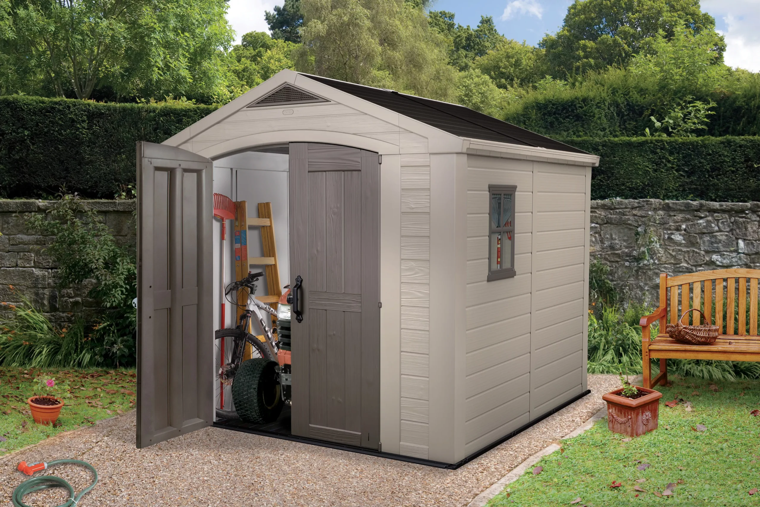 Keter Factor 8x8 Apex Beige Plastic Shed With Floor 15 Keter Factor 8x8 Apex Beige Plastic Shed With Floor - Image 15