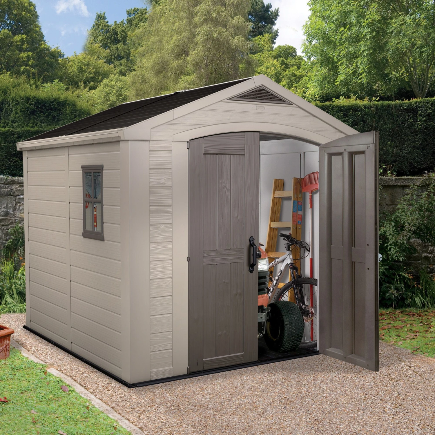 Keter Factor 8x8 Apex Beige Plastic Shed With Floor 3 Keter Factor 8x8 Apex Beige Plastic Shed With Floor - Image 3